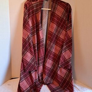 Tacera Burgundy and Brown Plaid Cardigan